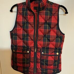 J. Crew Red and Black Plaid Quilted Vest